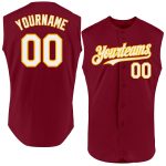 Personalized Authentic Baseball Jersey in Crimson White-Gold, Sleeveless Design Personalized Crimson White-Gold Authentic