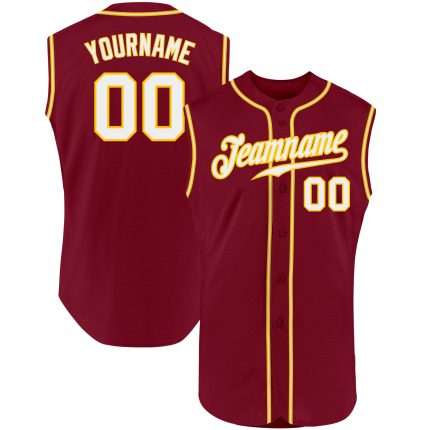 Personalized Custom Name and Number Baseball Jersey in Crimson White-Gold - Authentic Sleeveless Design Personalized Crimson