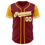 Custom Name and Number Personalized Two Tone Baseball Jersey in Crimson White-Gold Authentic Design Personalized Crimson