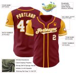 Custom Name and Number Personalized Two Tone Baseball Jersey in Crimson White-Gold Authentic Design Personalized Crimson