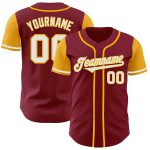Custom Name and Number Personalized Two Tone Baseball Jersey in Crimson White-Gold Authentic Design Personalized Crimson