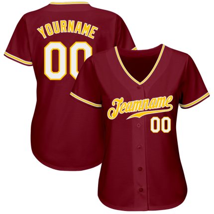 Personalized Custom Baseball Jersey in Crimson White-Gold for Men, Women, Kids - Unique Team Apparel Personalized Crimson