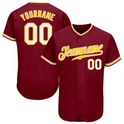 Personalized Custom Baseball Jersey in Crimson White-Gold for Men, Women, Kids - Unique Team Apparel Personalized Crimson