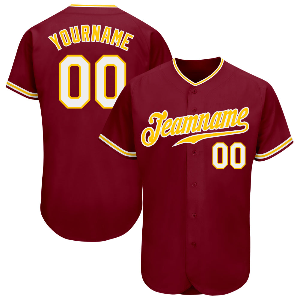 Personalized Custom Baseball Jersey in Crimson White-Gold for Men, Women, Kids - Unique Team Apparel Personalized Crimson