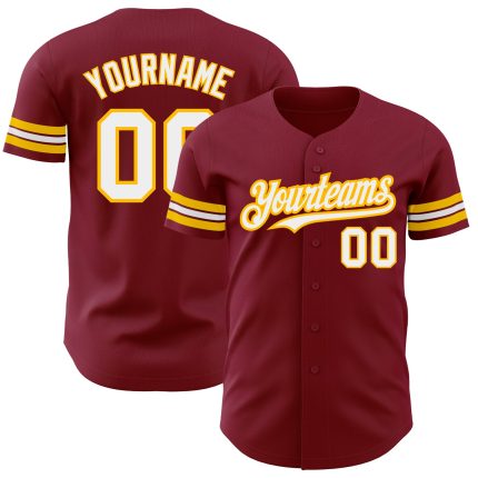 Personalized Baseball Jersey in Crimson and White-Gold for Men, Size 5 Personalized Crimson White-Gold Baseball Jersey 5