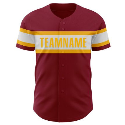 Custom Crimson and White Gold Baseball Jersey for Men - Personalized 6 Personalized Crimson White-Gold Baseball Jersey 6