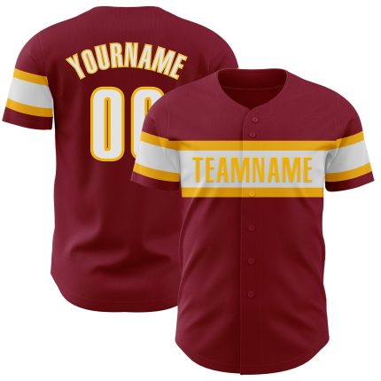 Custom Crimson and White Gold Baseball Jersey for Men - Personalized 6 Personalized Crimson White-Gold Baseball Jersey 6