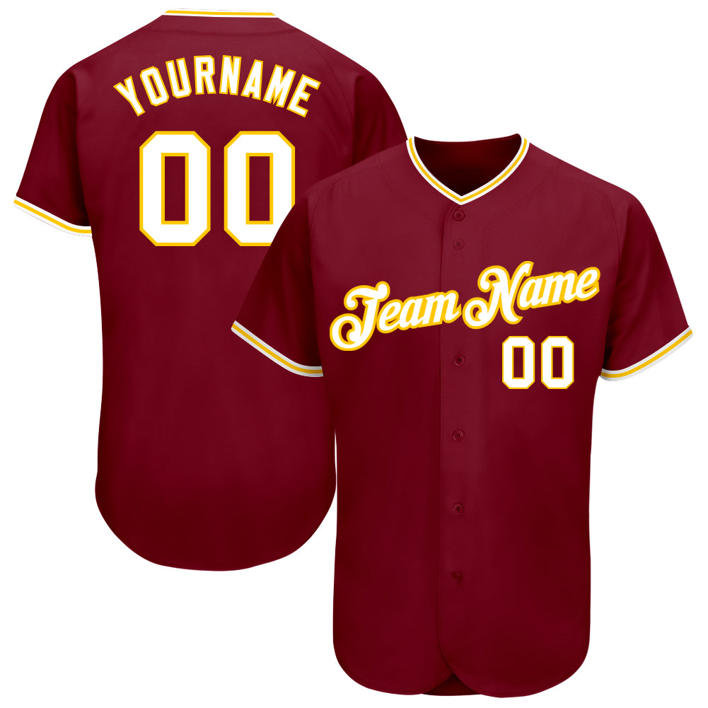 Customizable Crimson White Gold Baseball Jersey for Men and Women Personalized Crimson White-Gold Baseball Jersey