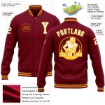 Personalized Varsity Letterman Jacket in Crimson and White-Gold Full-Snap Style Personalized Crimson White-Gold Bomber Full-Snap
