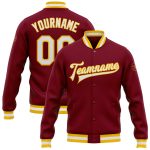 Custom Crimson White-Gold Varsity Letterman Jacket with Personalized Name and Number - Full-Snap Bomber Style Personalized
