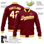 Custom Crimson White-Gold Varsity Letterman Jacket with Personalized Name and Number - Full-Snap Bomber Style Personalized
