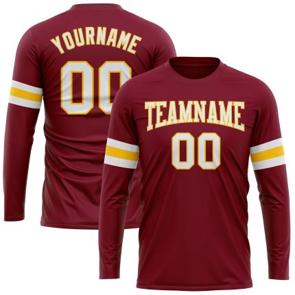 Custom Crimson White-Gold Long Sleeve Performance Tee for Men and Women Personalized Crimson White-Gold Long Sleeve Performance