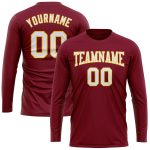 Custom Team Name Number Long Sleeve Performance T-Shirt Crimson White-Gold Personalized Apparel Personalized Crimson White-Gold