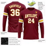 Custom Team Name Number Long Sleeve Performance T-Shirt Crimson White-Gold Personalized Apparel Personalized Crimson White-Gold