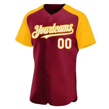 Crimson White-Gold Personalized Baseball Jersey with Raglan Sleeves Personalized Crimson White-Gold Raglan Sleeves Baseball