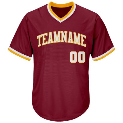 Personalized Baseball Jersey Shirt in Crimson White-Gold Throwback Rib-Knit Design Personalized Crimson White-Gold Throwback
