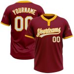 Custom Name and Number Unisex Softball Jersey in Crimson White-Gold - Personalized Two-Button Design Personalized Crimson
