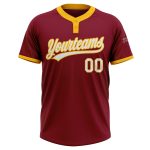 Custom Name and Number Unisex Softball Jersey in Crimson White-Gold - Personalized Two-Button Design Personalized Crimson
