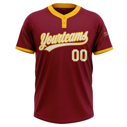 Custom Name and Number Unisex Softball Jersey in Crimson White-Gold - Personalized Two-Button Design Personalized Crimson