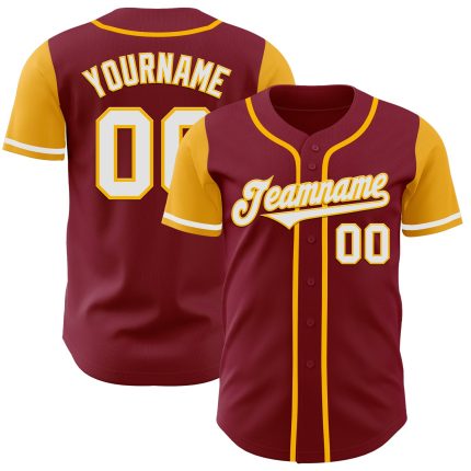 Custom Crimson White-Gold Two Tone Baseball Jersey for Men & Women Personalized Crimson White-Gold Two Tone Baseball Jersey