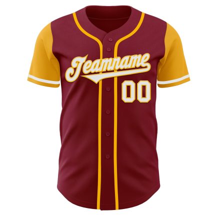 Custom Crimson White-Gold Two Tone Baseball Jersey for Men & Women Personalized Crimson White-Gold Two Tone Baseball Jersey