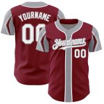 Custom Authentic Baseball Jersey in Crimson White-Gray, Personalized Name and Number, 3 Color Options Available Personalized