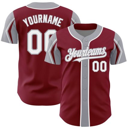 Custom Authentic Baseball Jersey in Crimson White-Gray, Personalized Name and Number, 3 Color Options Available Personalized