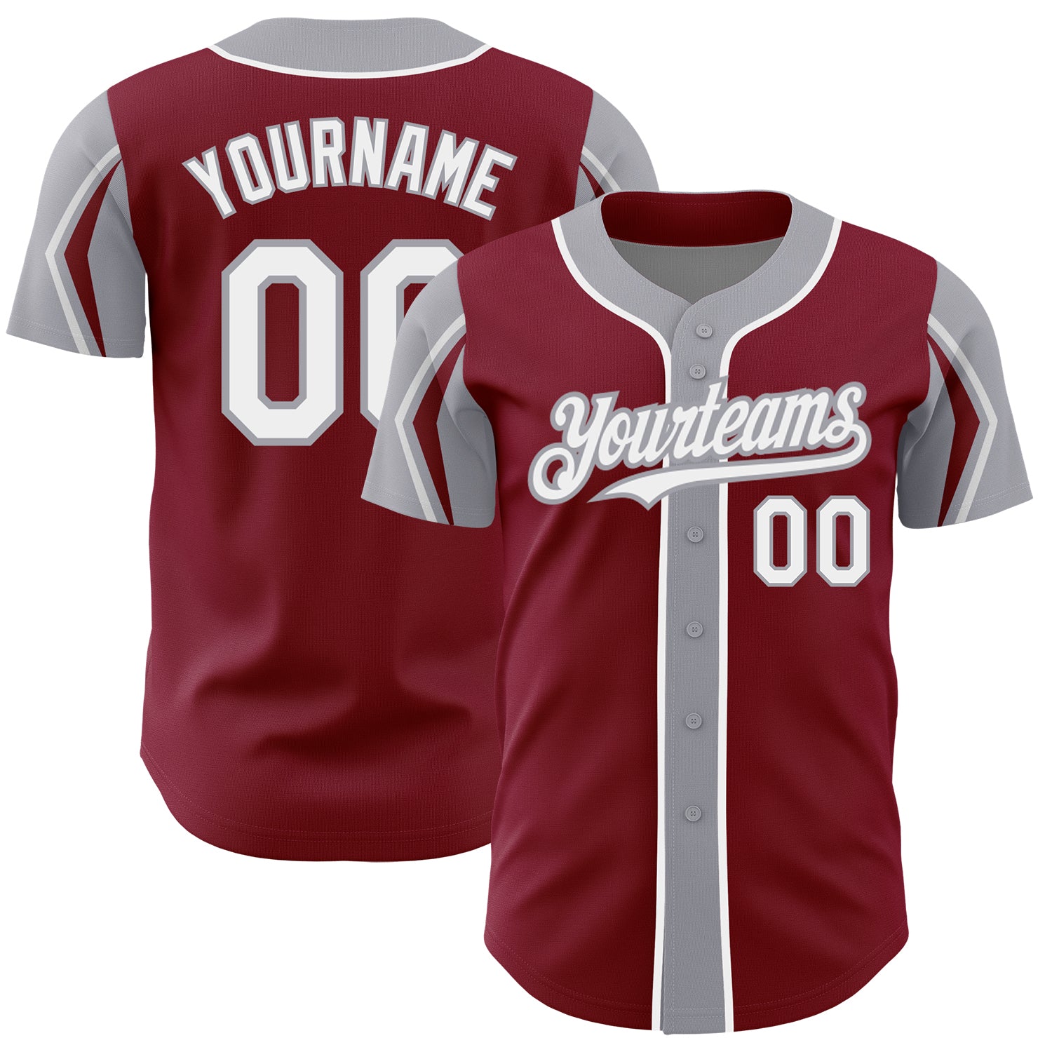 Custom Authentic Baseball Jersey in Crimson White-Gray, Personalized Name and Number, 3 Color Options Available Personalized