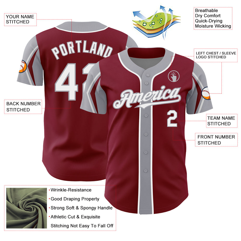 Personalized Baseball Jersey in Crimson White-Gray - 3 Color Options, Custom Arm Shapes Personalized Crimson White-Gray 3 - Image 4