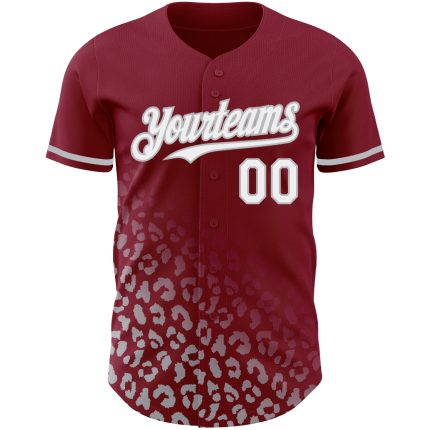 Custom Name and Number Leopard Print Baseball Jersey, 3D Crimson White-Gray Design, Authentic Fashion Team Apparel Personalized
