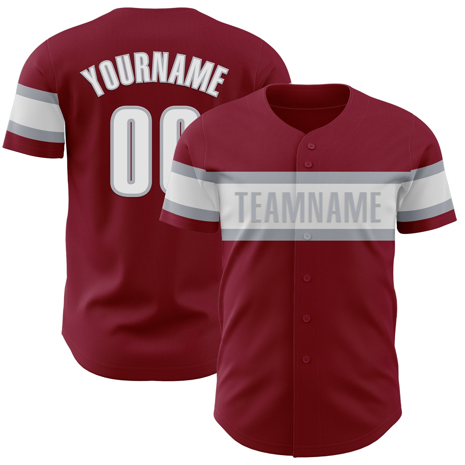Personalized Authentic Baseball Jersey in Crimson White-Gray for Men and Women Personalized Crimson White-Gray Authentic