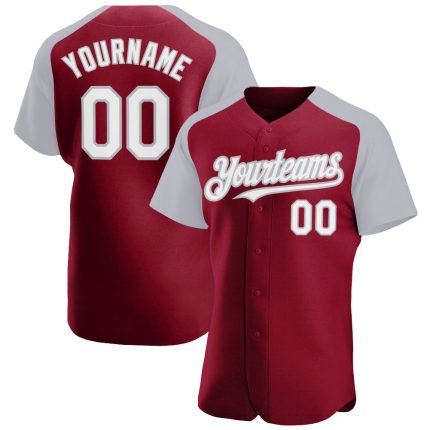 Custom Name and Number Baseball Jersey - Personalized Crimson White-Gray Authentic Raglan Sleeves Personalized Crimson White-Gray