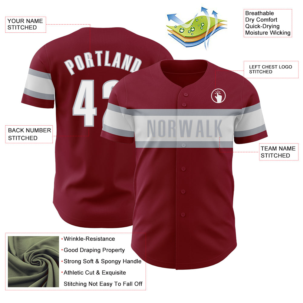 Personalized Crimson White Gray Baseball Jersey for Men and Women - Custom Sports Apparel Personalized Crimson White-Gray - Image 3