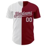 Custom Team Name and Number Baseball Jersey - Personalized Crimson White-Gray Pinstripe Authentic Split Design Personalized