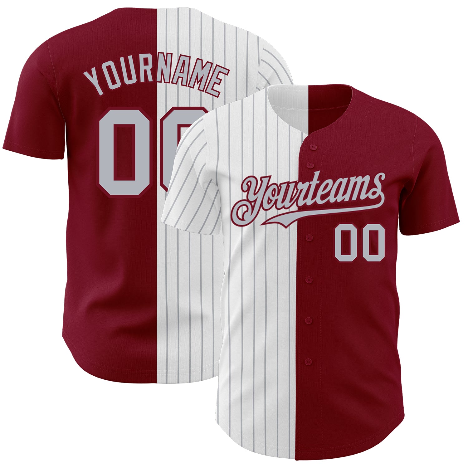 Custom Team Name and Number Baseball Jersey - Personalized Crimson White-Gray Pinstripe Authentic Split Design Personalized