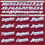 Customizable Baseball Jersey with Team Name and Number, Personalized in Crimson, White, and Light Blue, Arm Shapes Personalized