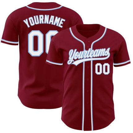 Personalized Authentic Baseball Jersey in Crimson and Light Blue Colors Personalized Crimson White-Light Blue Authentic Baseball