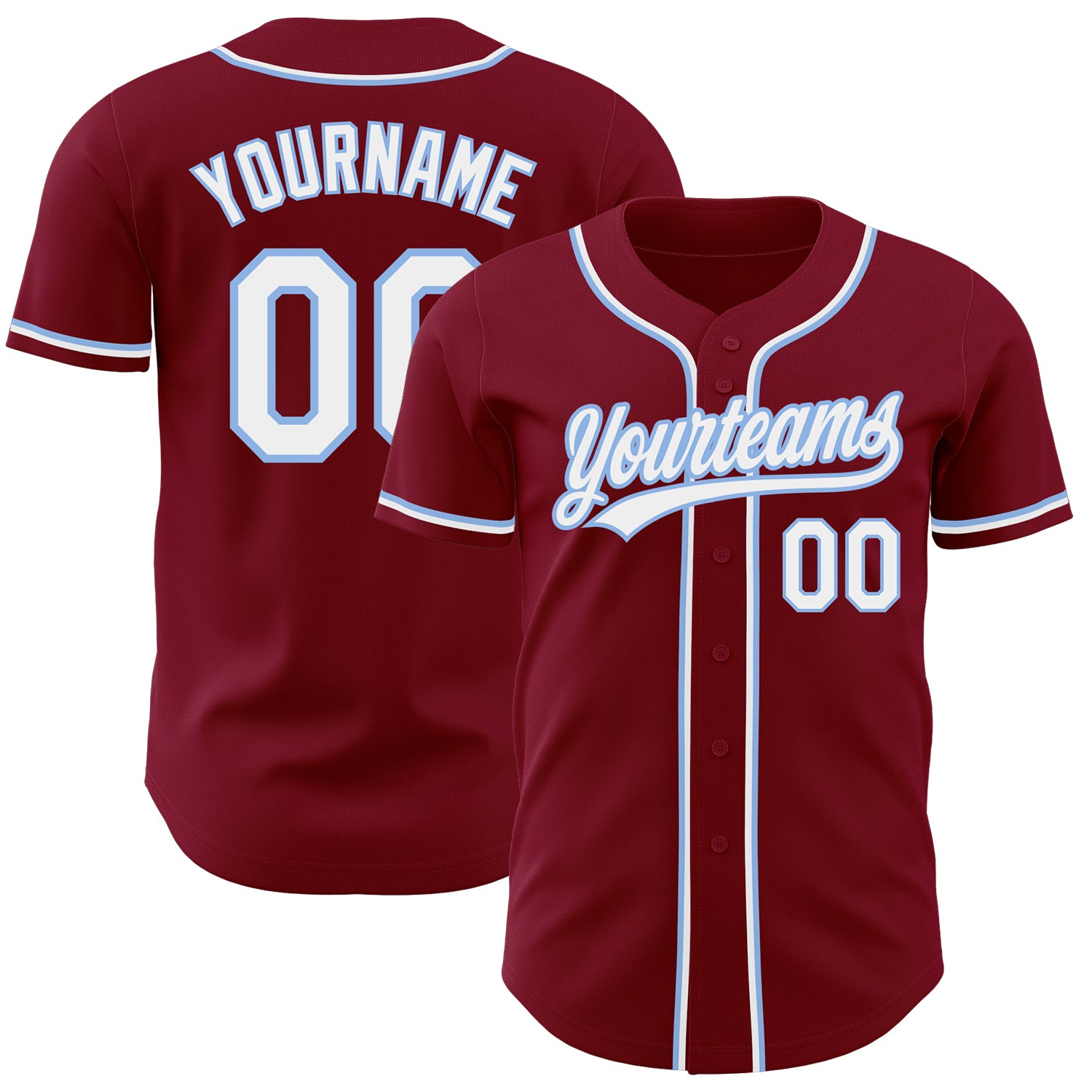 Personalized Authentic Baseball Jersey in Crimson and Light Blue Colors Personalized Crimson White-Light Blue Authentic Baseball