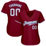 Custom Name and Number Authentic Baseball Jersey - Personalized Crimson and Light Blue Team Apparel Personalized Crimson