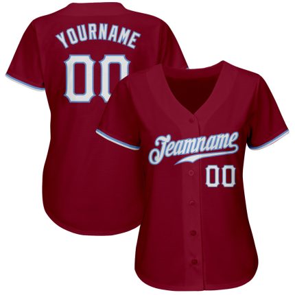 Custom Name and Number Authentic Baseball Jersey - Personalized Crimson and Light Blue Team Apparel Personalized Crimson
