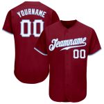Custom Name and Number Authentic Baseball Jersey - Personalized Crimson and Light Blue Team Apparel Personalized Crimson