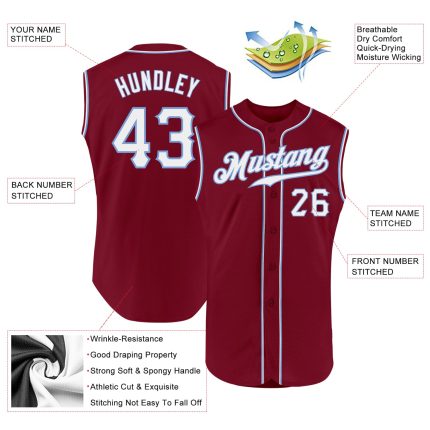 Custom Name and Number Personalized Crimson White-Light Blue Baseball Jersey - Authentic Sleeveless Design Personalized Crimson