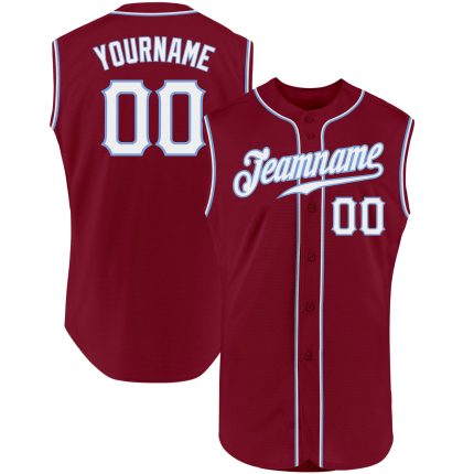 Custom Name and Number Personalized Crimson White-Light Blue Baseball Jersey - Authentic Sleeveless Design Personalized Crimson