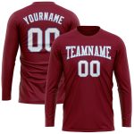 Custom Team Name Number Long Sleeve Performance T-Shirt - Personalized Crimson White Light Blue Personalized Crimson White-Light