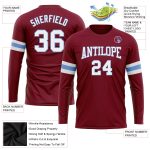 Custom Team Name Number Long Sleeve Performance T-Shirt - Personalized Crimson White Light Blue Personalized Crimson White-Light