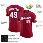 Custom Team Name Number Performance T-Shirt in Crimson White-Light Blue - Personalized Sports Tee Personalized Crimson White-Light
