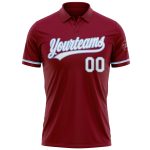 Custom Team Name Number Performance Vapor Golf Polo Shirt - Personalized Crimson White Light Blue Personalized Crimson White-Light