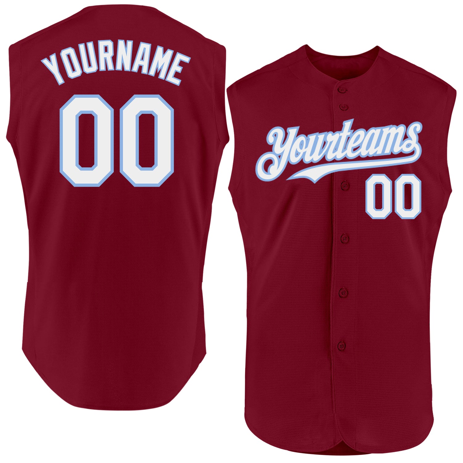 Personalized Baseball Jersey in Crimson, White & Light Blue - Sleeveless Design for Custom Style Personalized Crimson White-Light