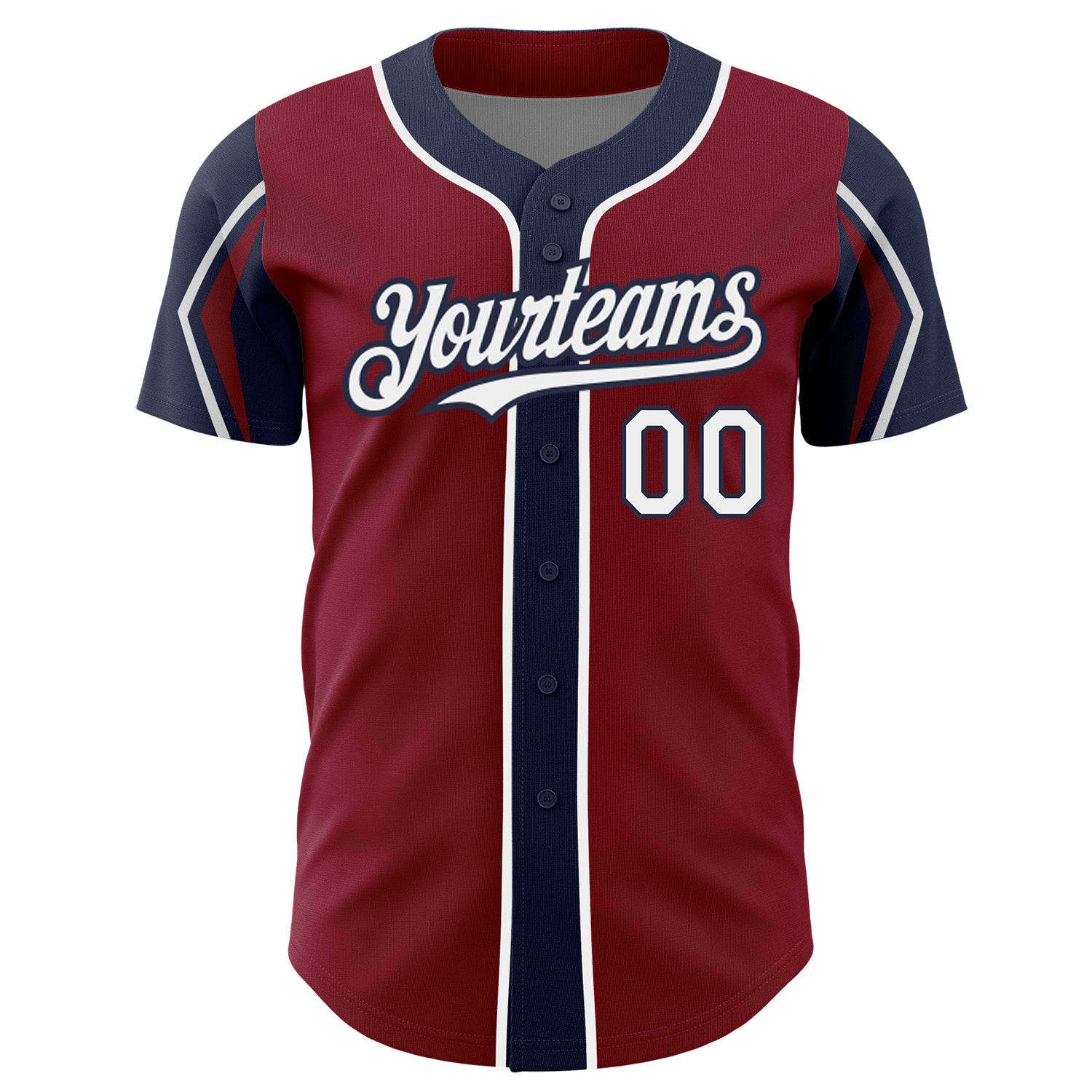 Personalized Baseball Jersey in Crimson, White & Navy - 3 Colors & Arm Shapes Personalized Crimson White-Navy 3 Colors Arm - Image 3