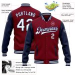 Custom Team Name Number Crimson White Navy Bomber Varsity Letterman Jacket Full-Snap Two Tone Personalized Crimson White-Navy